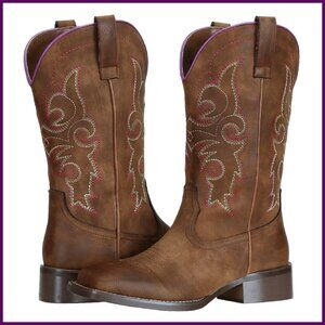 Wide Calf Square Toe Cowboy Boots Mid-Calf Western Boots Women's